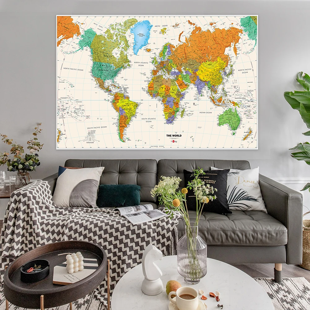 Mapa del mundo plegable en inglés, imagen colgante decorativa para viajes y viajes, suministros de oficina y escuela, 150x225cm