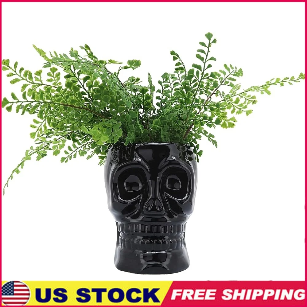 

Skull Vase Ceramic Stoneware Modern Gothic Decorative Planter Unique Halloween Flower Pot Versatile Home Office Living Room