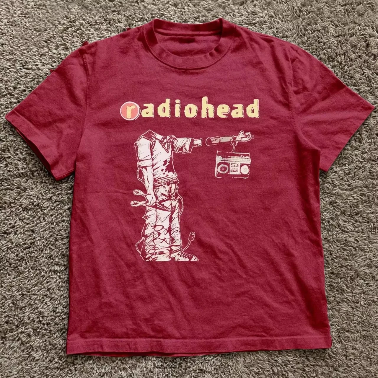 Vintage Radiohead-Muster Bedrucktes T-Shirt für Männer und Frauen, Baumwolle, Locker Geschnitten, Lässiges Kurzarm-T-Shirt, Herren-T-Shirts, Herrenbekleidung – Detail 7