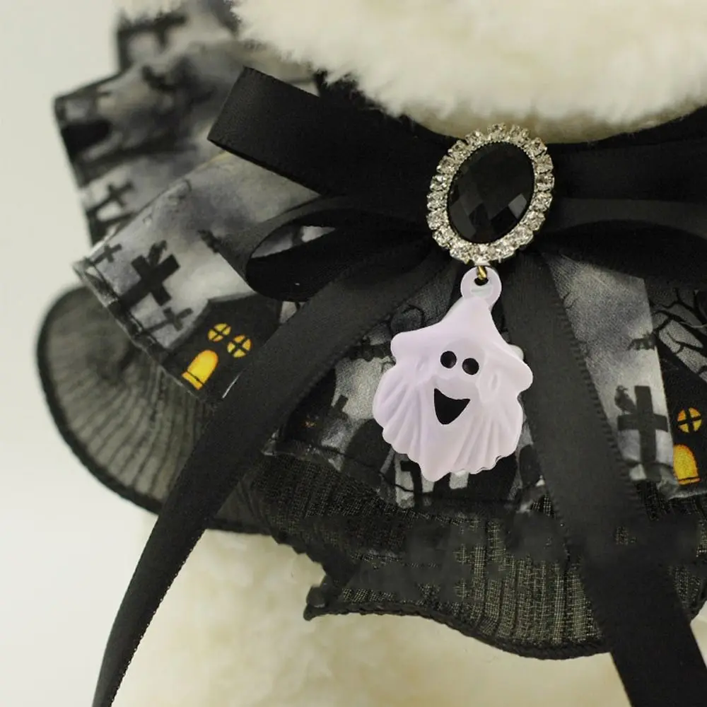 Creative Pet Halloween Lace Collar Bell with Sound Adjustable Cat Dog Ghost Necklace Cute Exquisite Pet Bib Scarf Puppy view 4