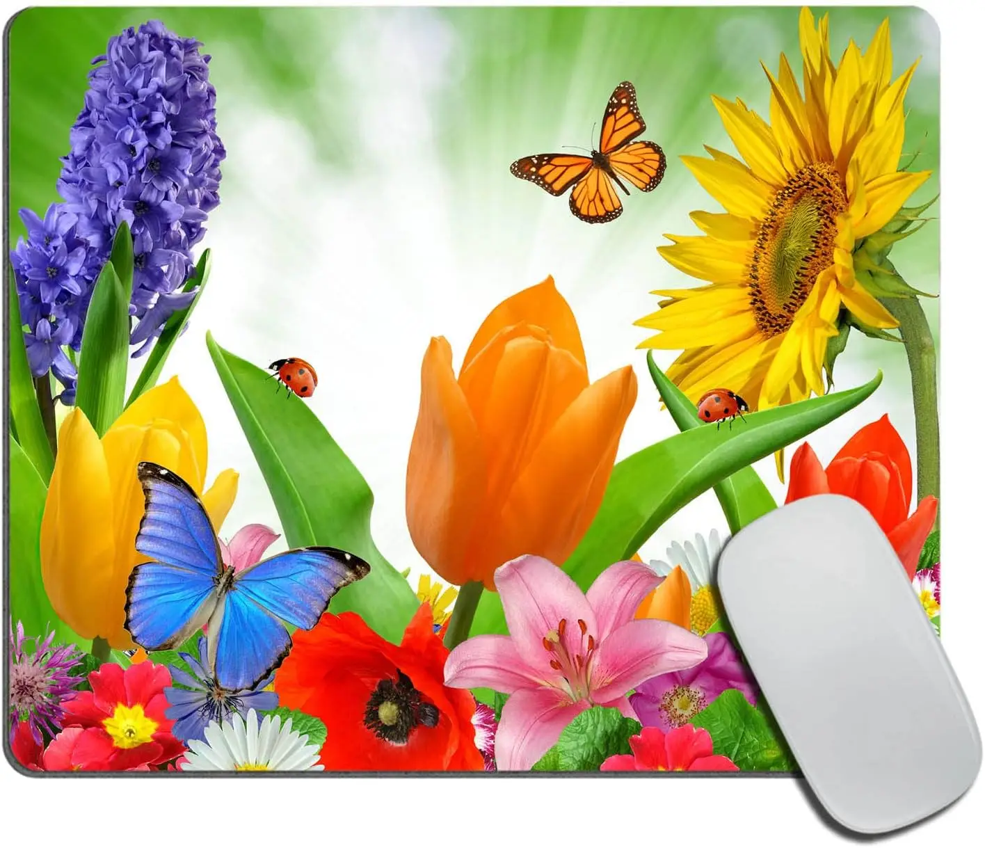 Mouse pad custom Mouse pad artisan Purple Hyacinth Yellow Sunflower Red Tulip Pink Lily Daisy Butterfly Non Slip Rubber Base