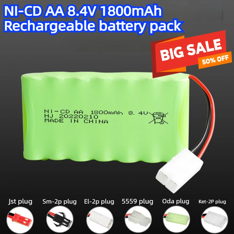 7.2V 1800mAh RC Truck Lipo Battery RC Battery Packs for Rechargeable Toy Car NI-CD AA Battery with SM JST EL2P KET 5559 Plug
