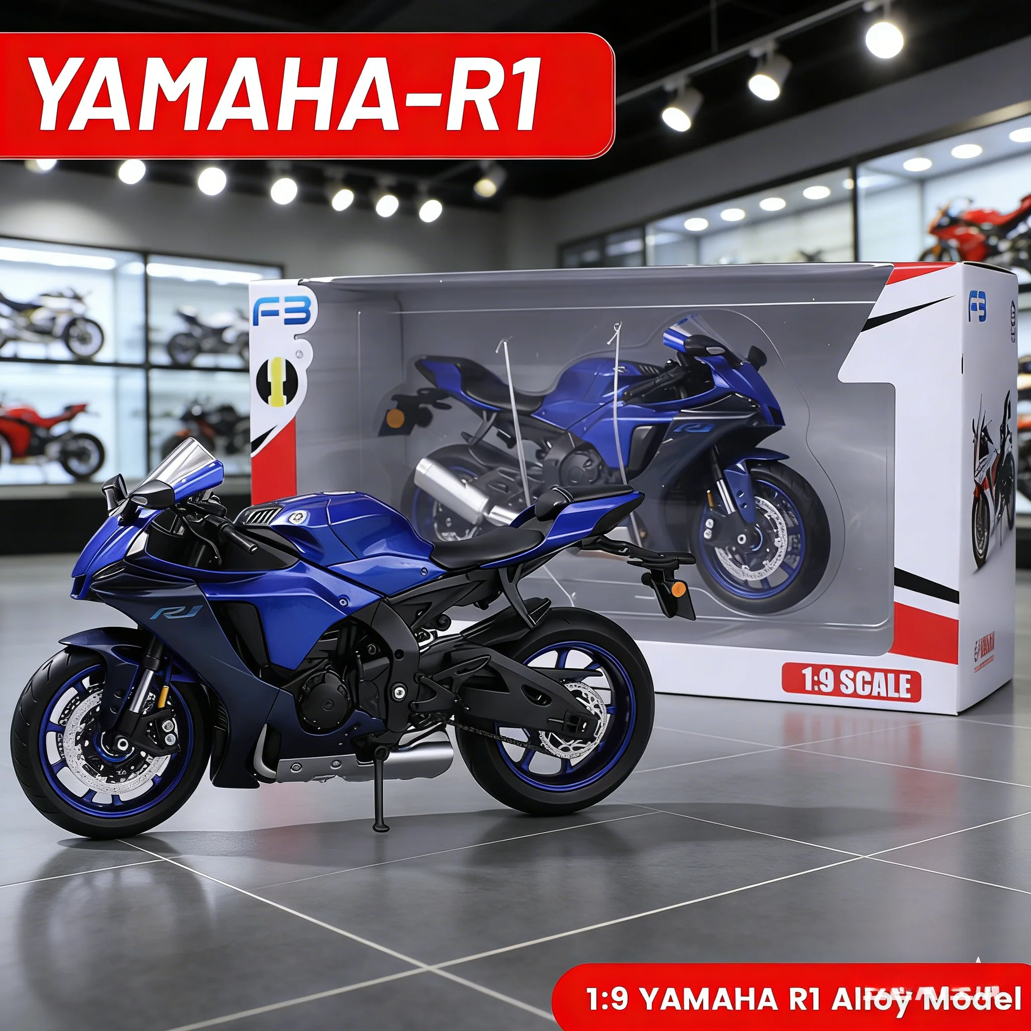 

Масштабная модель мотоцикла YAMAHA YZF-R1 (1:9) из литого металла с подсветкой для декора дома и украшения рабочего стола, подарок для детей