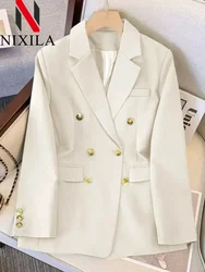 Primavera autunno donna Chic Office Lady Blazer doppiopetto cappotto Vintage colletto moda manica lunga capispalla donna elegante Top