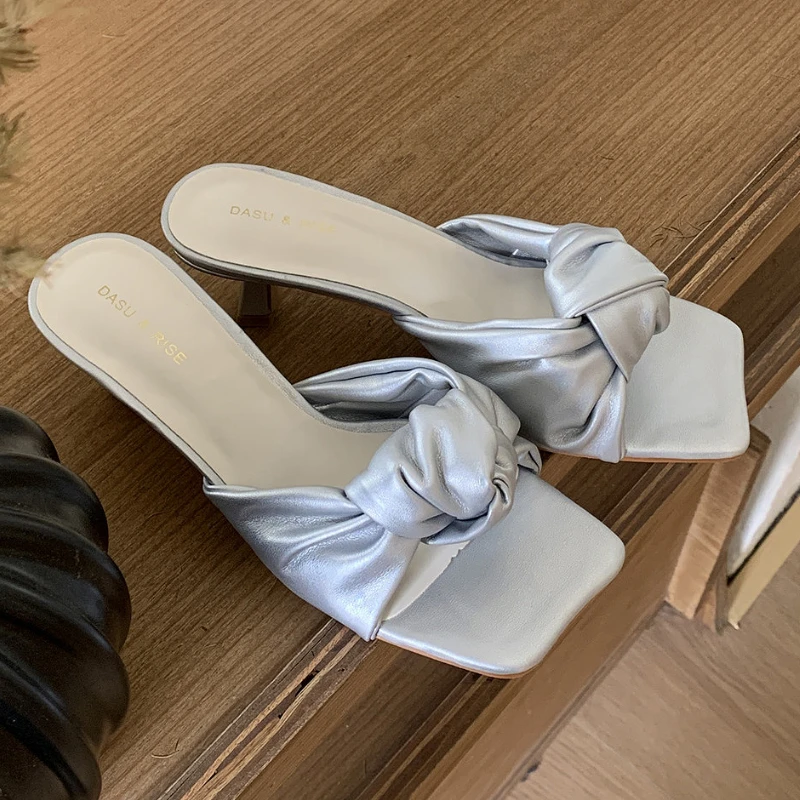 

Summer 2025 Square Toe High Heels Slippers Women Fashion Soft Sole Comfort Low Heel Flip Flops Elegant Sandals Ladies Slides