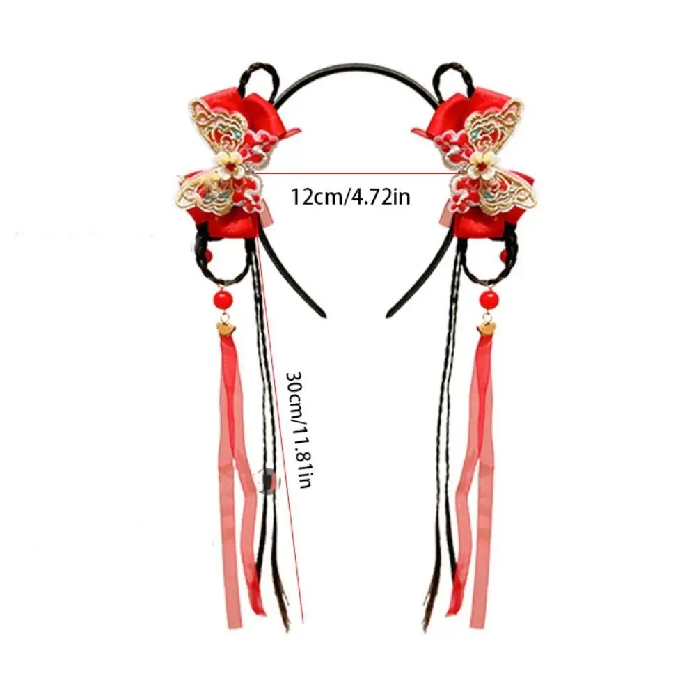 Belle fleur enfants perruque bandeau rouge Style chinois nouvel an cheveux accessoires tresse cheveux fille Hanfu chapeaux année du cheval