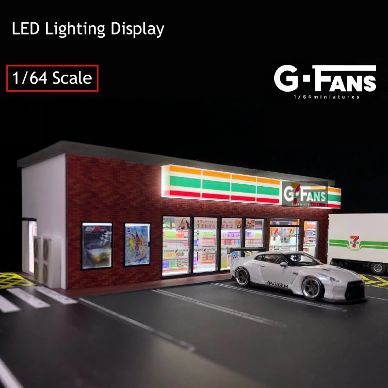 G-FANS Assemble Diorama 1:64 USB LED Lighting Parking Lot Model Car Garage Statuion- 711 Version