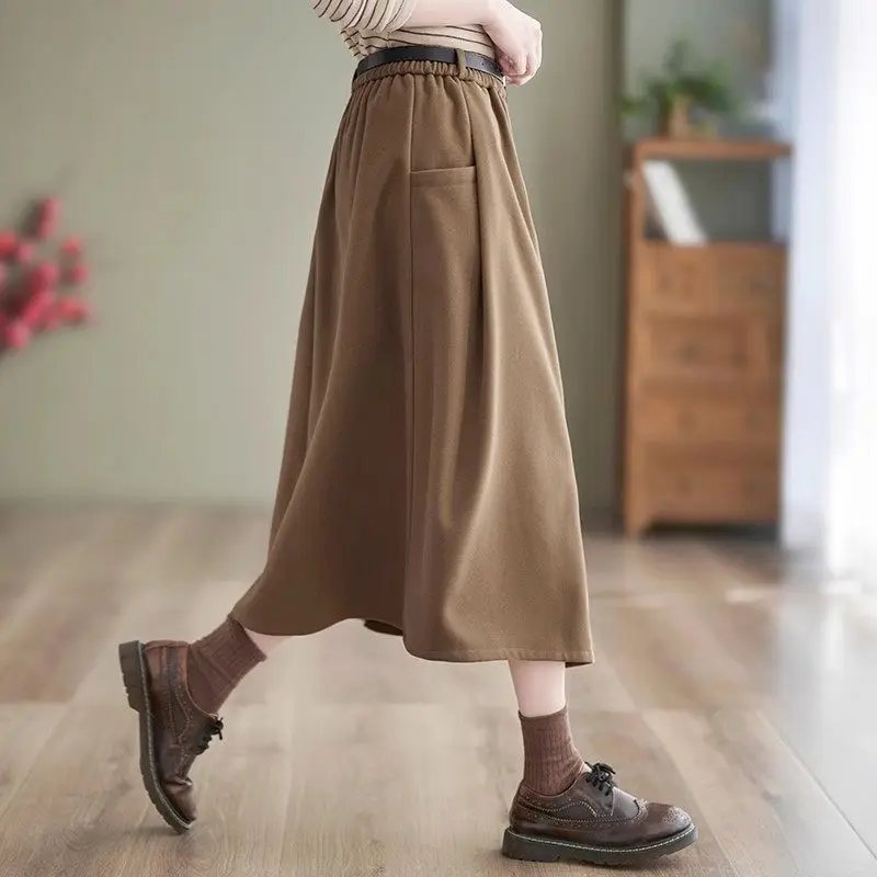 Irregular Woolen Skirt For Women Elastic Waist Fashion Oversized A-Line Versatile Mid Length Autumn Winter Skirt Faldas Z2971