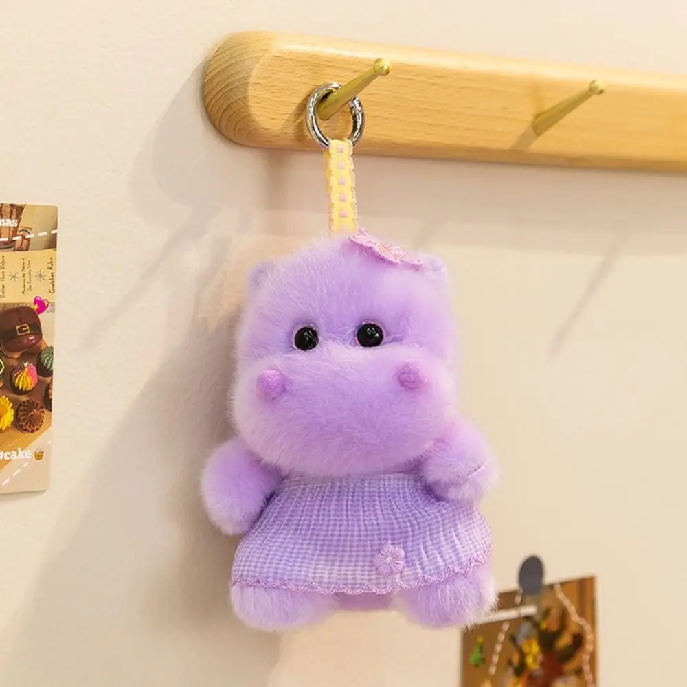 Cute Design PP Cotton Hippos Keychain Stuffed Animal Lifelike Hippos Ornaments Kawaii 15cm Purple Hippos Backpack Decoration
