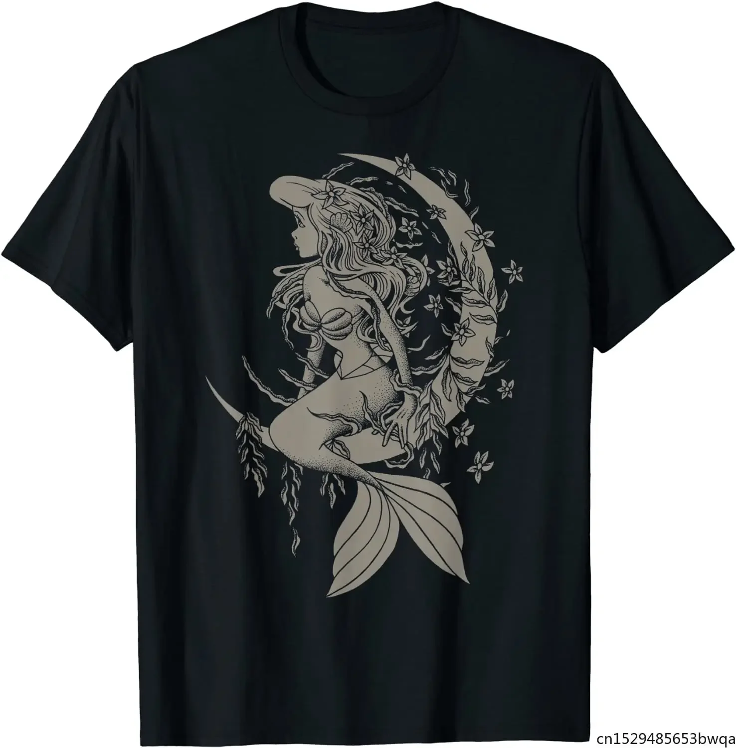 2024 Little Mermaid Ariel Tattoo Style Portrait T-Shirt oversized t shirt  harajuku  graphic  men clothing print casual cartoon