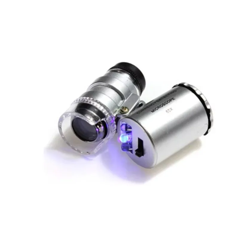 Pocket Microscope 60x Magnification LED Illuminated Mini One Size Jewelry Magnifier for Hobby Craft Inspection Portable Tool