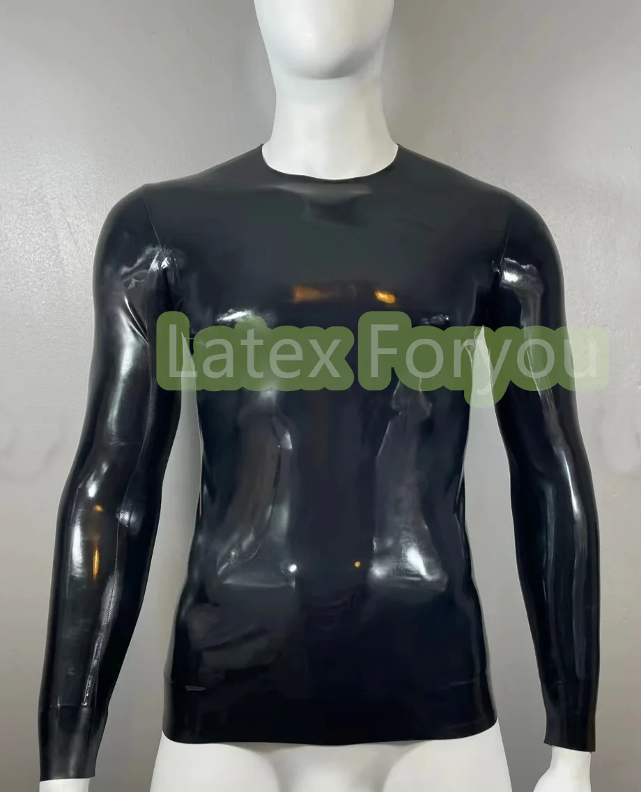 100% Handmade Latex Men's wear Crew Neck Top T-Shirt Long Sleeves NO ZIP Male Gummi Rubber Basic Fashion Fitting Customized