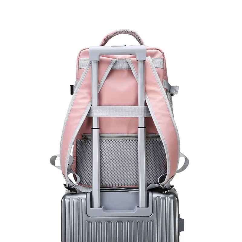 Pink Women Travel Backpack Water Repellent Anti-Theft Stylish Casual Daypack Bag With Luggage Strap USB Charging Port Backpack