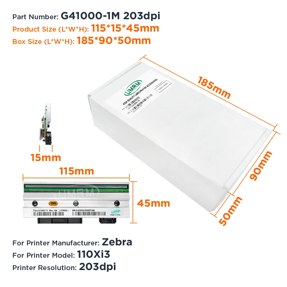 UMRM Zebra Printhead 110xi3 300Dpi Kode 2D Barcode Printer Label Termal Aksesori Printhead Baru G41000-1M/G41001M