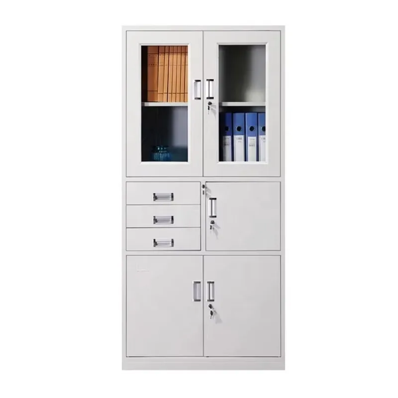 New Design 4 Doors 2 Tier White Color Metal Office Furniture Display Glass Door Filing Cabinets