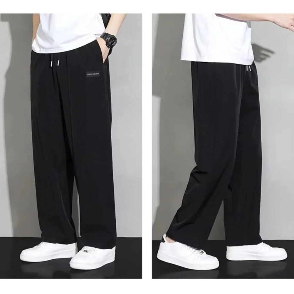 Men Trousers Loose Straight-Leg Casual Long Pants Thin Quick-Drying Sports Pants Men's Mid-waist Sports Pants Breathable Pants