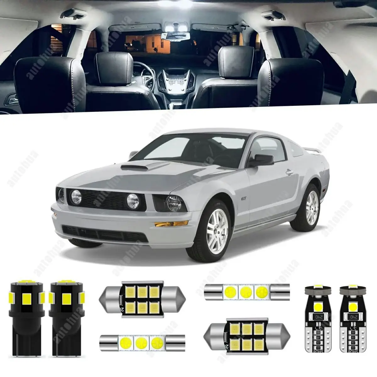 LED Interior Lights For Ford Mustang 2005-2009 White 6000K LED Lighting 23Pcs