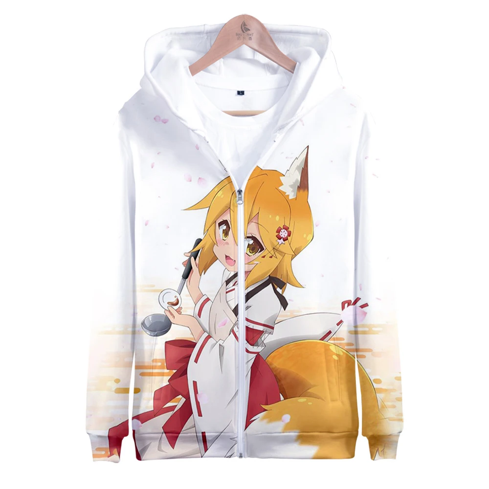 Anime der hilfreiche Fuchs Senko San Reiß verschluss Hoodies Unisex Mode Reiß verschluss Kapuze Sweatshirt 3D-Drucke Streetwear Kleidung