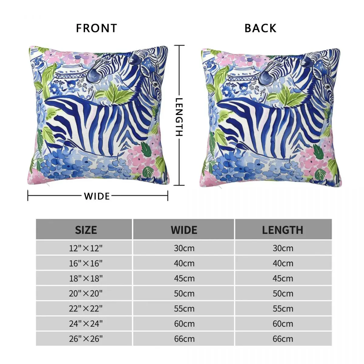 Hydrangea Chinoiserie Jars Zebras Square Pillowcase Polyester Linen Velvet Printed Zip Decor Sofa Seater Cushion Cover