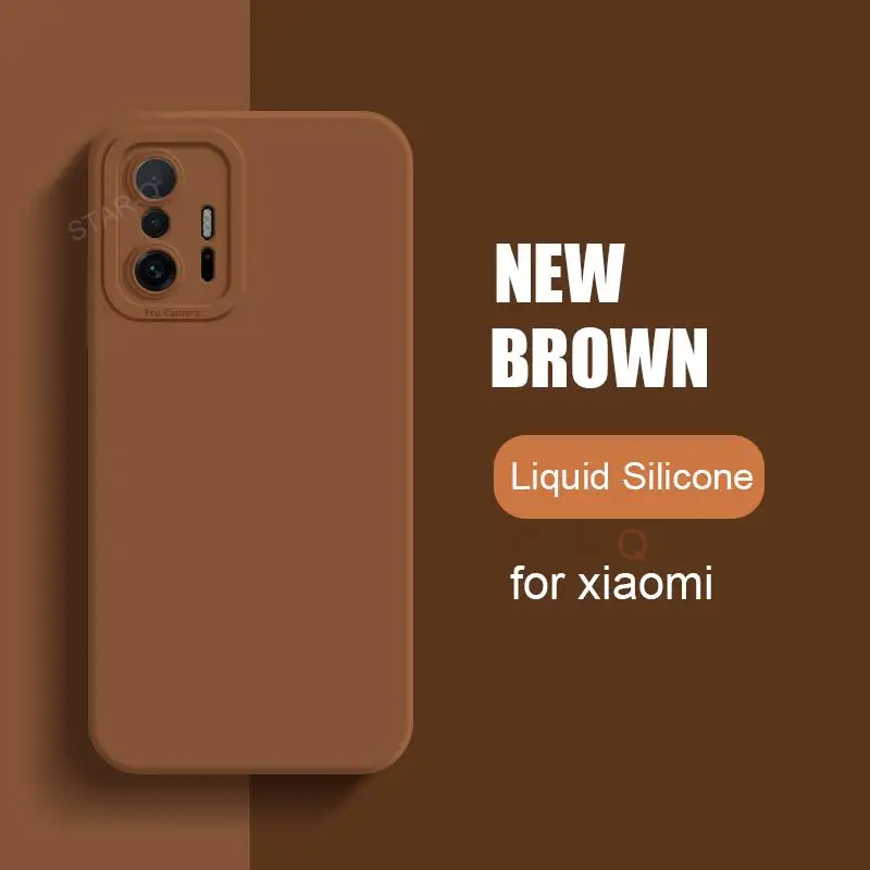 Camera Protection Case For Xiaomi Mi 11T Pro Mi11 11 T 5g Liquid Silicone Brown Matte Cover Xiomi Xiaomi11t Mi11t 11tpro