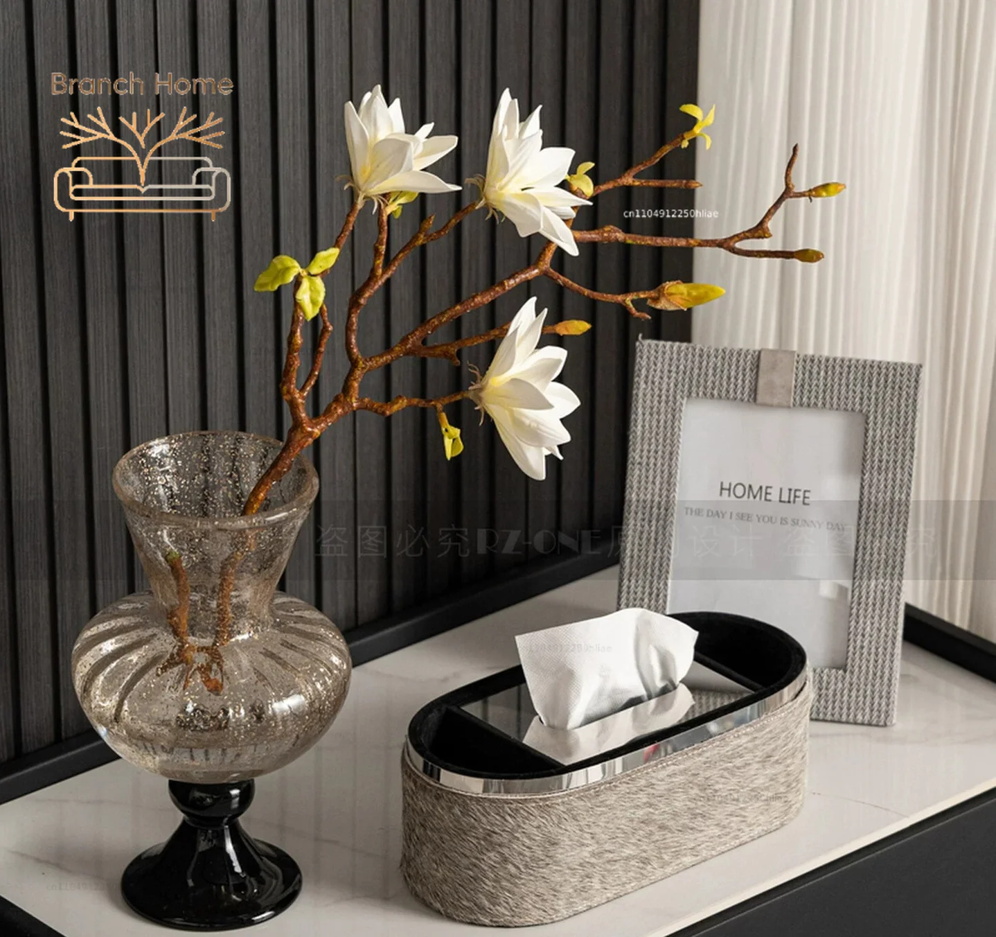 Light luxury high-end horsehair tissue box ornament model room bay window coffee table bedroom bedside table soft decoration