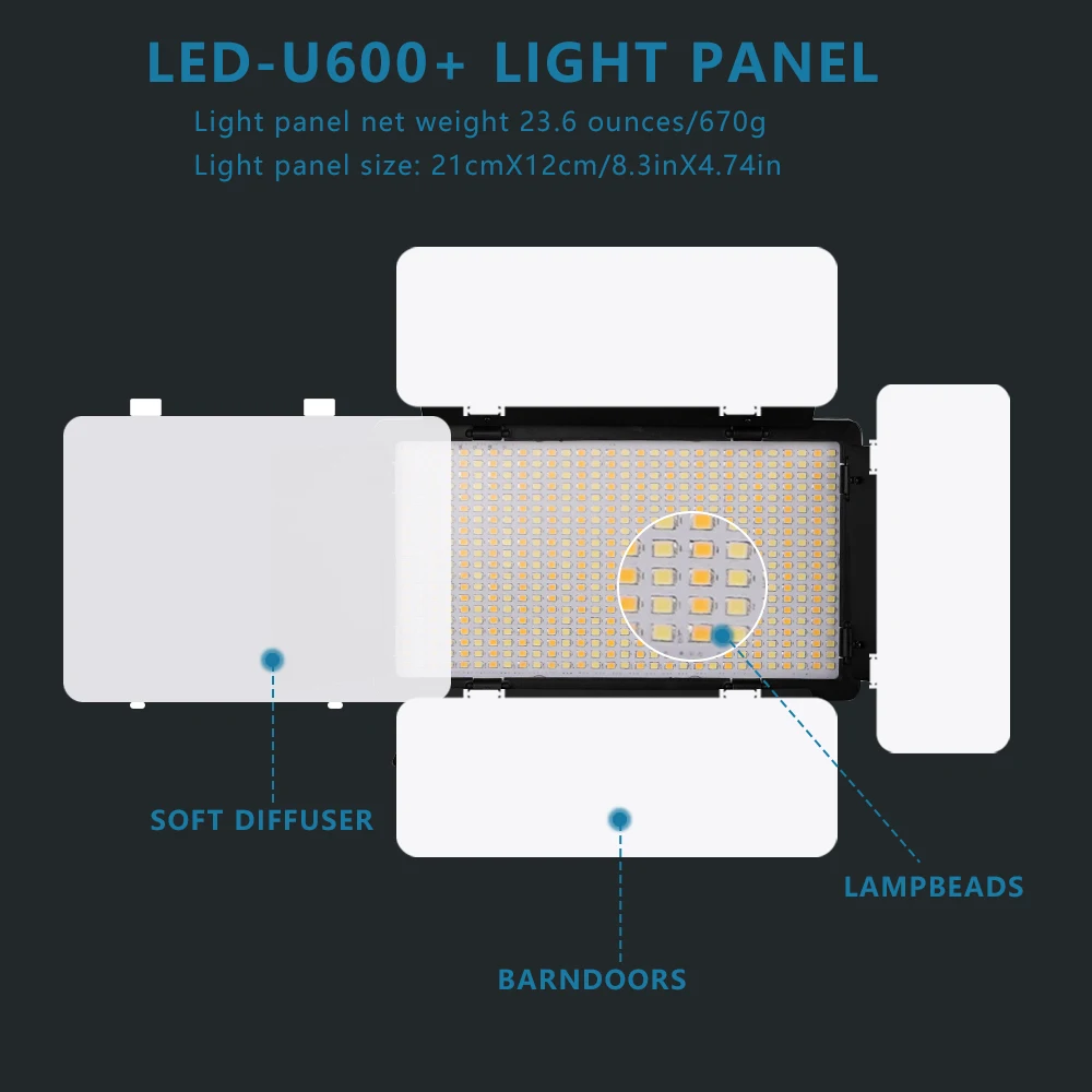 Nagnahz U800 + LED 비디오 라이트 사진 스튜디오 램프 삼각대 스탠드로 디밍 가능 비디오 녹화 램프에 대한 원격 제어 야외 사진 배터리로 빛 채우기