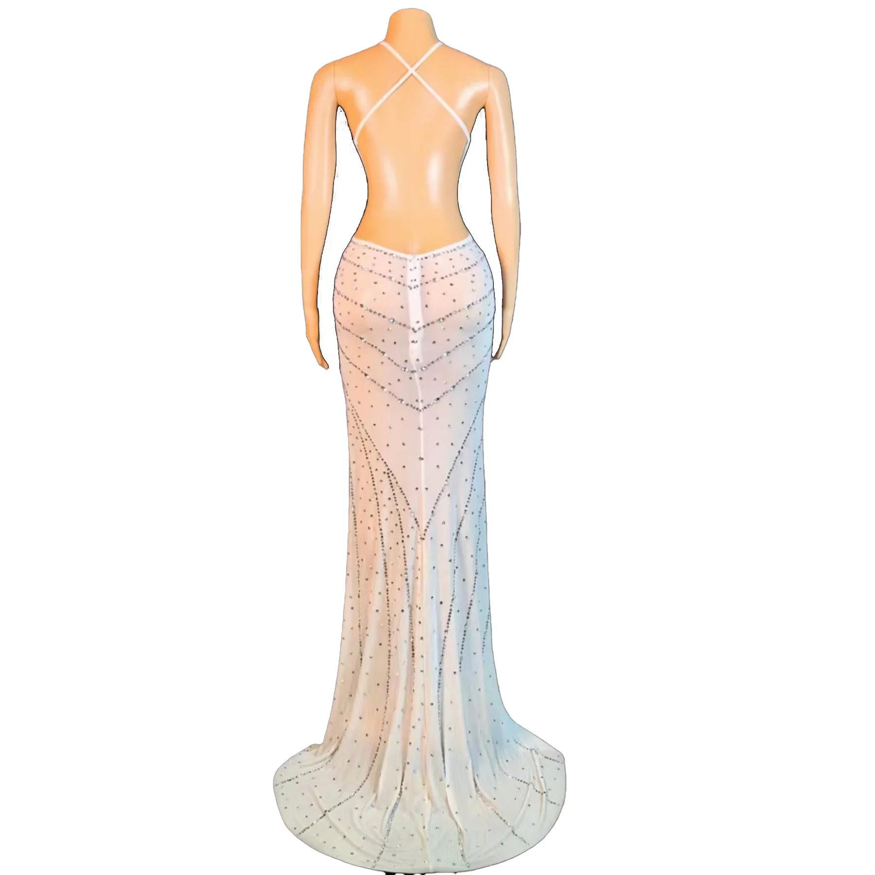 Babagan أنيقة المرأة عارية الذراعين ثوب مسائي مثير الأبيض بقماش شفاف معلقة الرقبة شق تنورة طويلة عيد ميلاد العودة للوطن فساتين حفلات