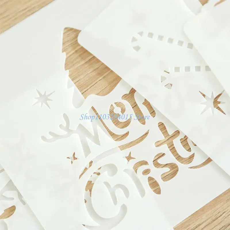 R6FF 12 Pcs Painting Stencils DIY Christmas Decoration Drawing Stencil for Painting