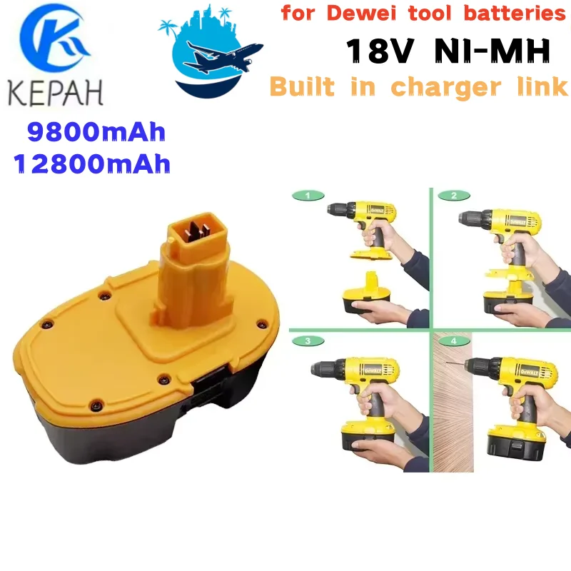 

18V 12800mAhnickel hydrogen power tool battery, suitable for Dewei DC9096 DE9039 DE9095 DW9098 DE9503 DW9096 replacement+charger