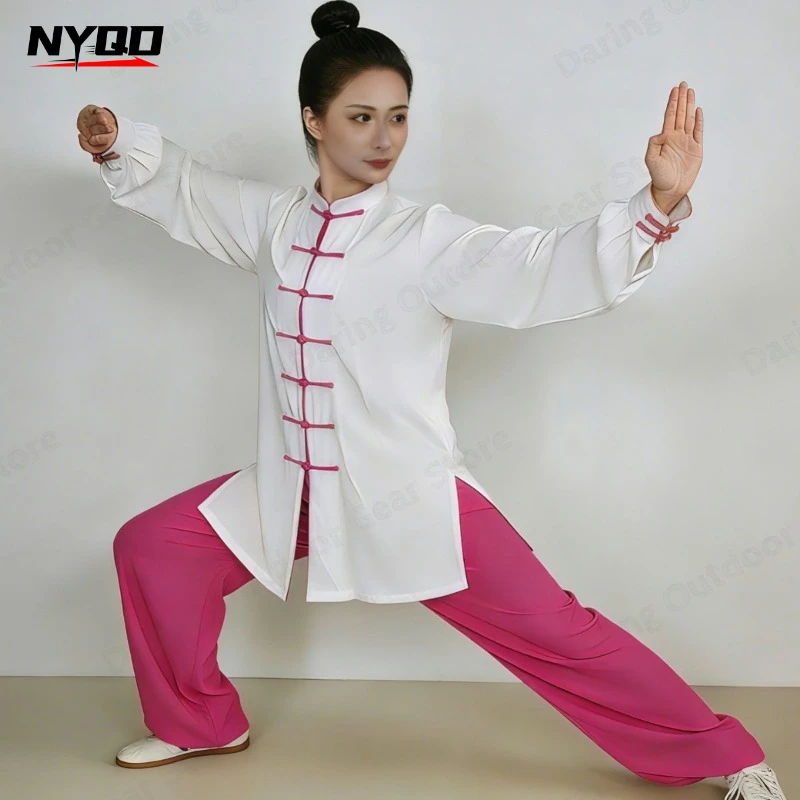 Unisex Spring Summer Cotton Linen Tai Chi Wushu Uniform Long Sleeve Set for Baduanjin Group Performance Martial Arts Practice