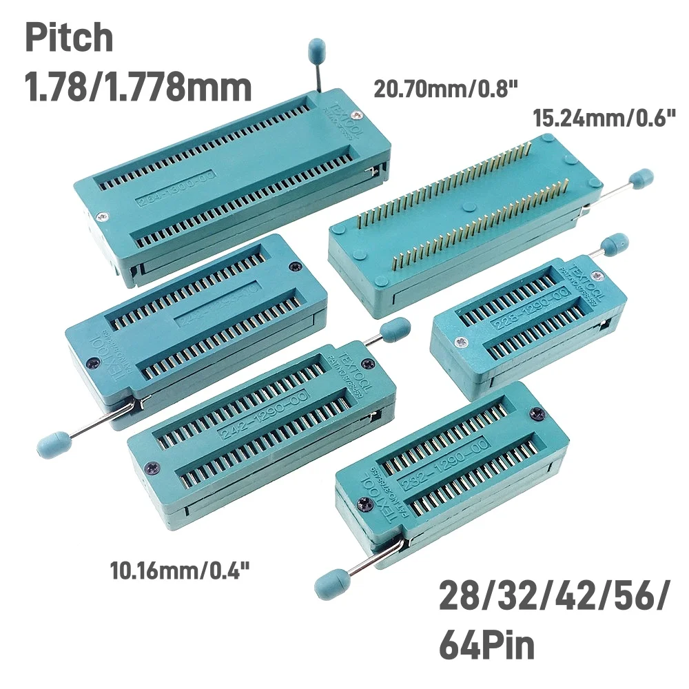 Test Tool IC DIP ZIF ZIP Socket 28 32 42 56 64 Pin Pitch 1.78 mm 1.778 Press-Fit Dual Row Spacing 10.16 15.24 20.7 mm 0.6\
