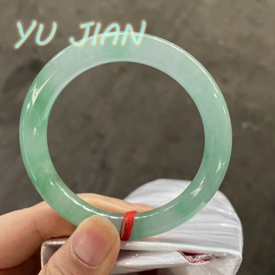 Refined Round Stick Glutinous Seed Floating Green Flower Natural Jadeite Boutique Jade Bracelet Handring Bangle Fine Jewelry