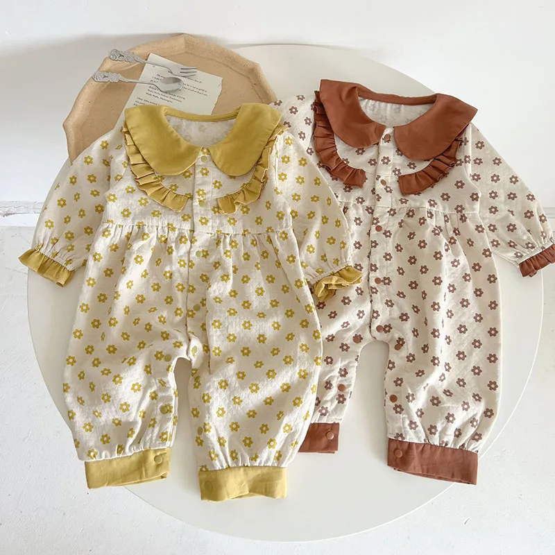 

Newborn Baby Girls Jumpsuit One Piece Outfit Cotton Long Sleeve Floral Toddler Baby Girls Bodysuits Spring Autumn Baby Clothes