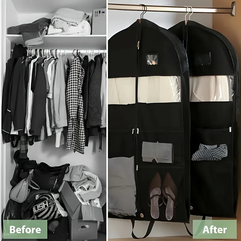 Aufbewahrungstasche für Reisekleidung – Reißverschluss, hängender Organizer mit Zwickel und Tasche für Hemden, Mäntel, Kleider – Detail 5