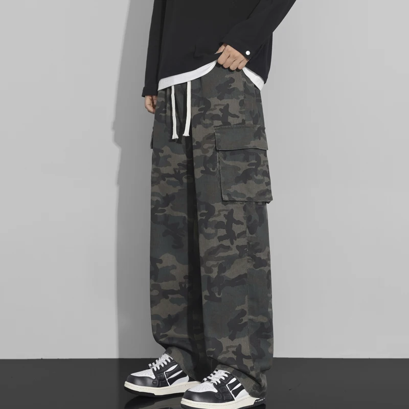 Cotton Men's Camouflage Casual Pants Autumn High Quality Straight Cargo Style Pocket Fashion Straight Male Drawstring Trousers