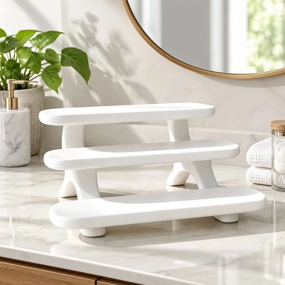 Three-Tier Storage Shelf Ladder Shaped Space Saving Countertop Organizer elegant Multipurpose Bathroom Organizer Sample Storage