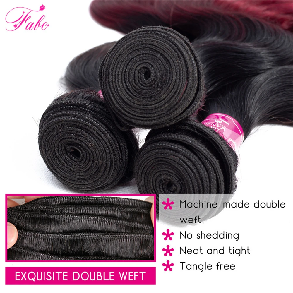 Burgundy Body Wave Bundles with 4x4 Closure Ombre Human Hair Bundles 1B/99J Brazilian Virgin Hair Red Bundle Colored