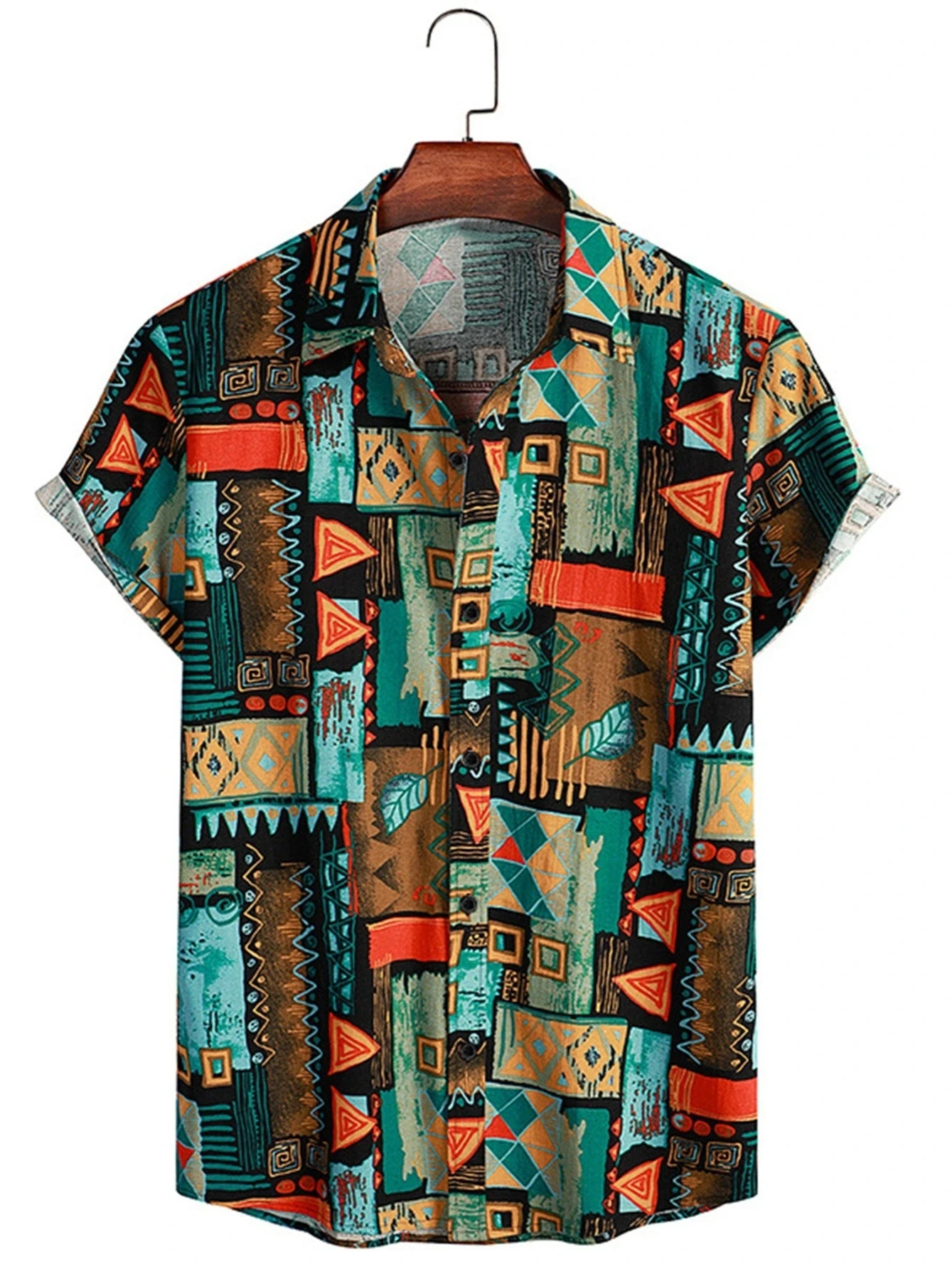 2024 Men's Fashion Retro Printed Short Sleeved Shirt Men's Hawaiian Printed Shirt