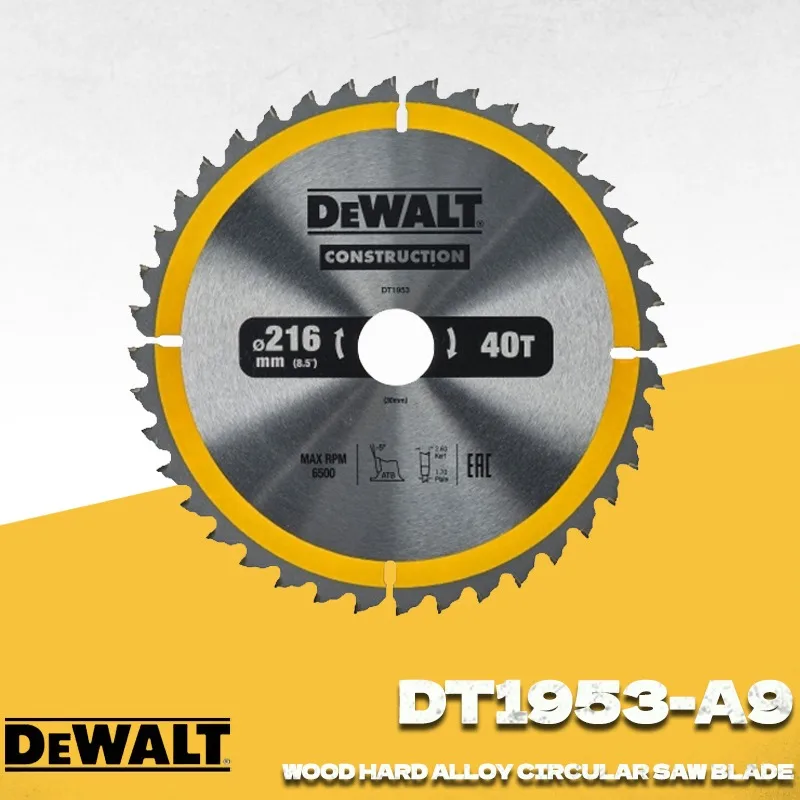

DEWALT DT1953-A9 216mm Carbide Circular Saw Blade, 216x30x40T Wood Cutting Saw Blade for Circular Saw, Power Tool Accessories