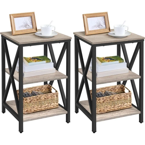

Industrial End Tables Set o 2, 3-Tier Side Tables with Storage Shelves or Living Room, X Design Soa Tables, Strong Metal e, Easy