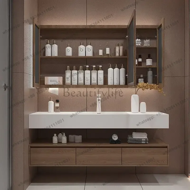 Clear Wooden Bathroom Cabinets Countertop 120Cm Luxury Drawer Bathroom Cabinet Small Wall Mounted