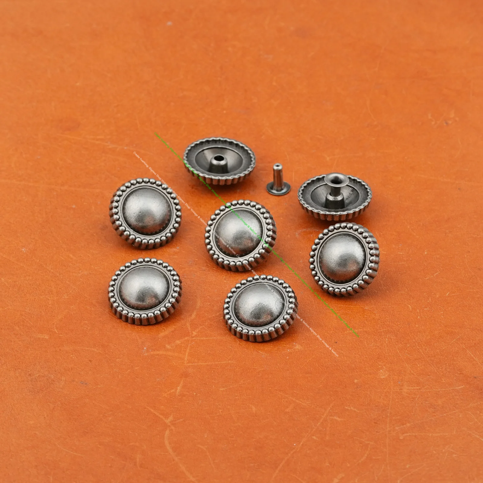 30pcs Vintage Antique Silver Metal Round Beaded Edge Rivet Stud Concho Button Studs for DIY Leathercraft Clothes Jacket Belt Bag