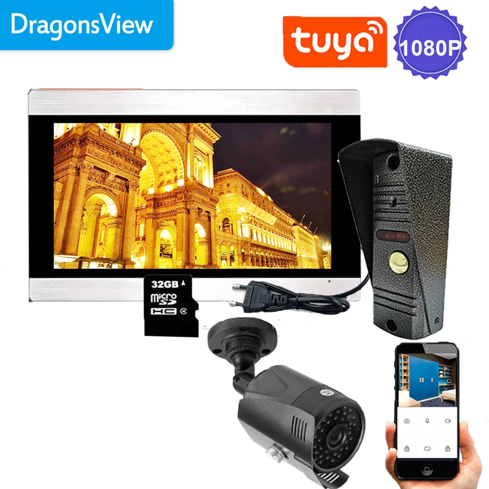 Dragonsview 1080p Wifi bezprzewodowy System bezpieczeństwa domofon do drzwi w domu Tuya kamera telewizji przemysłowej dzwonek do drzwi na zewnątrz ekran dotykowy