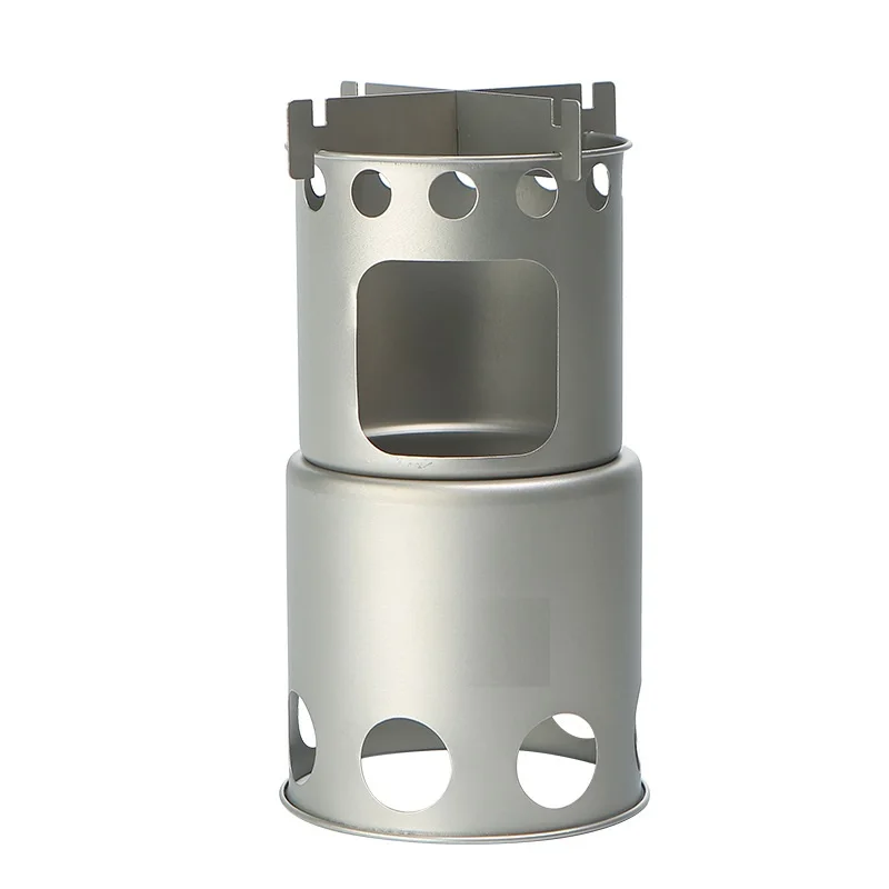 Estufa de leña de titanio pequeña para acampar, estufa de leña de espíritu sólido dividida portátil DIY