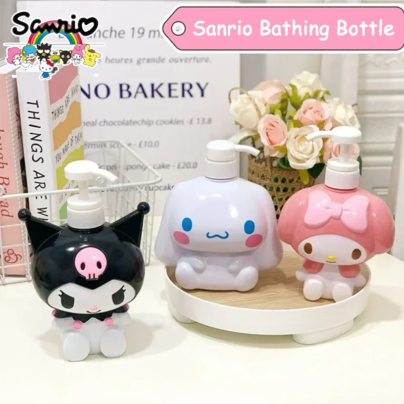 Botella de baño Kawaii Sanrio, Hello Kitty, Cinnamoroll, Kuromi, acondicionador, dispensador de botellas, contenedores recargables para jabón líquido