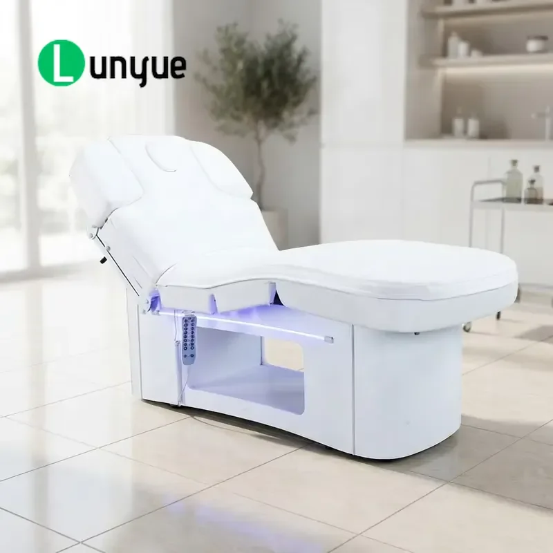 4 Motor Electric Massage Bed with Heated Mattress Adjustable LED Lights High Density Sponge Spa Table for Beauty