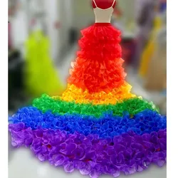 Striking Rainbow Organza Long Detachbale Traon Fluffy Tiered Organza Women Maxi Skirt Overlay Skirt Custom Made Skirt