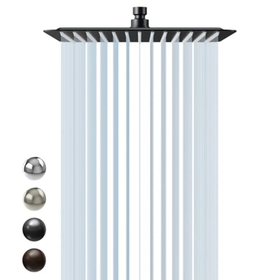 

12 Inch Rain Shower Head for Bathroom, 304 Stainless Steel, Matte Black, High Pressure Rainfall Water Saving