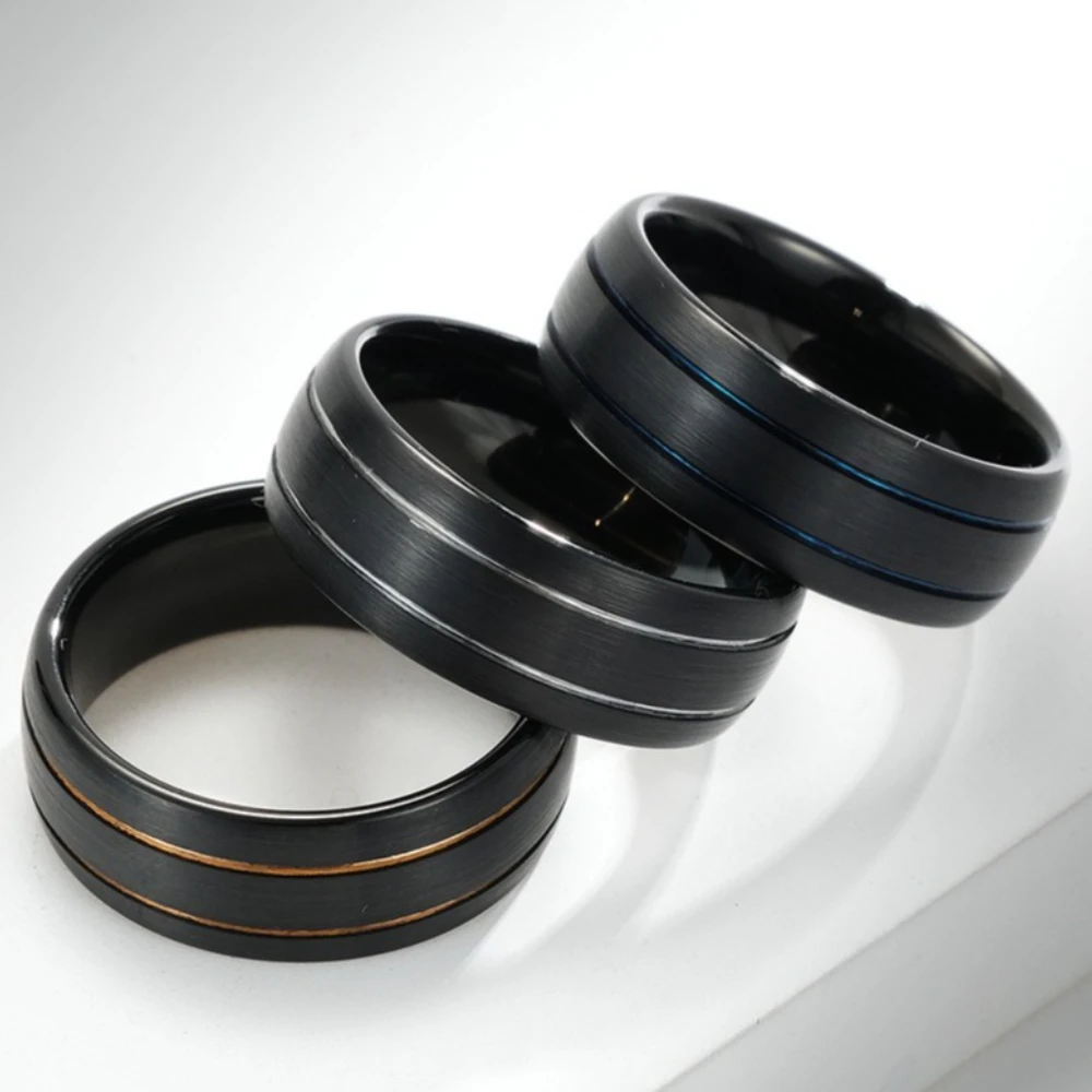 Men Tungsten Carbide Wedding Rings with Groove Width 8MM Brushed Polished Comfortable Personalized Ring Charm Jewelry