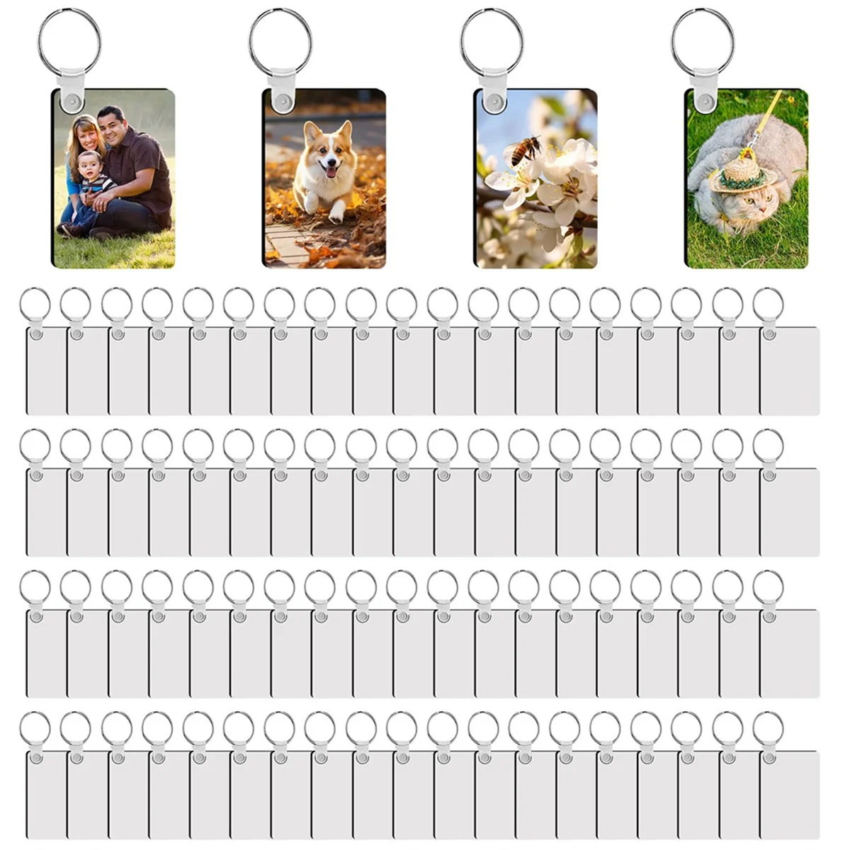 240Pcs Sublimation Keychain Blanks Double Sides Include 80 MDF Sublimation Keychains Blank with 160 Rings and Clips